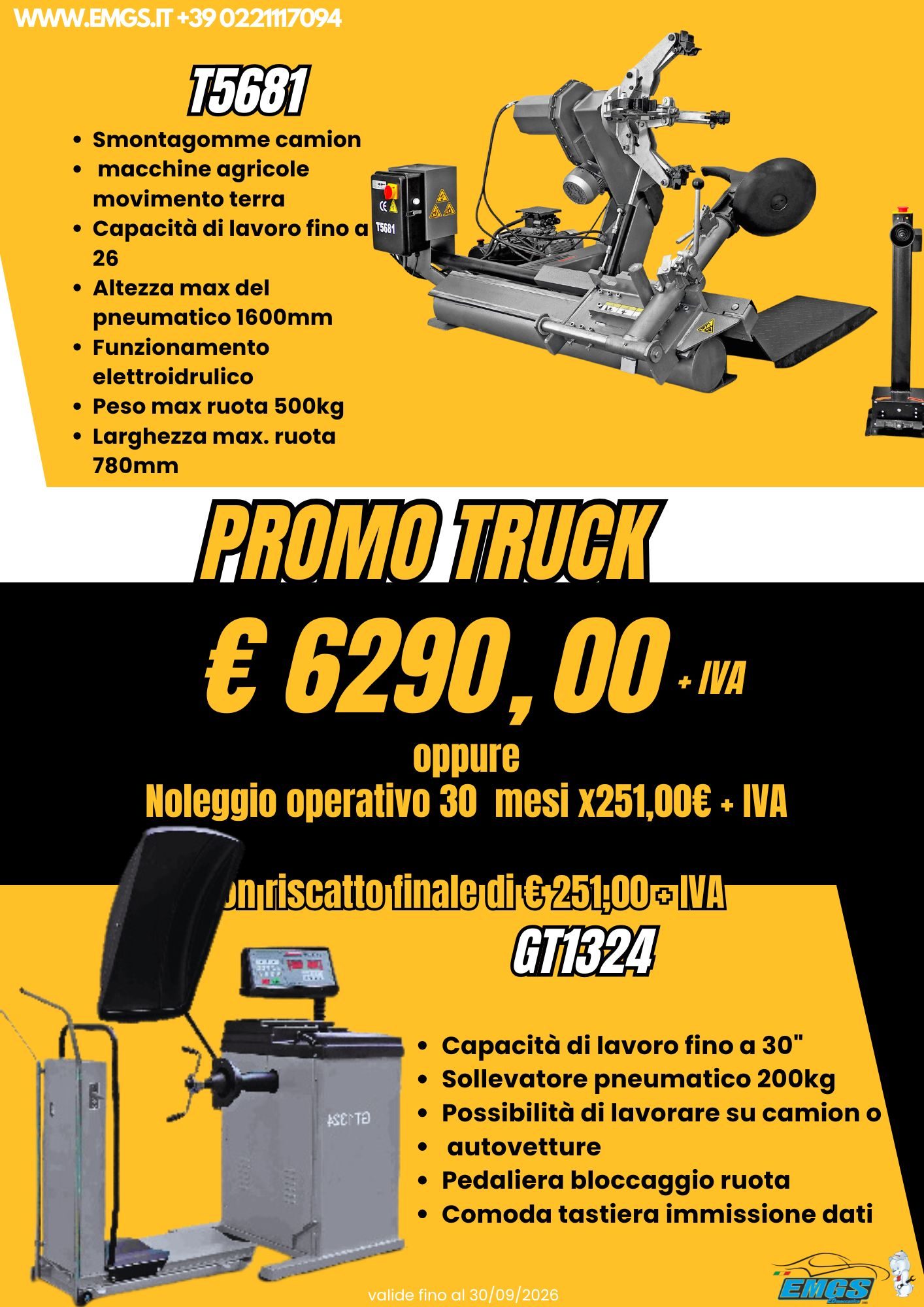 Promo smontagomme ed equilibratrice per camion e mezzi pesanti. Costo € 6490,00+IVA
