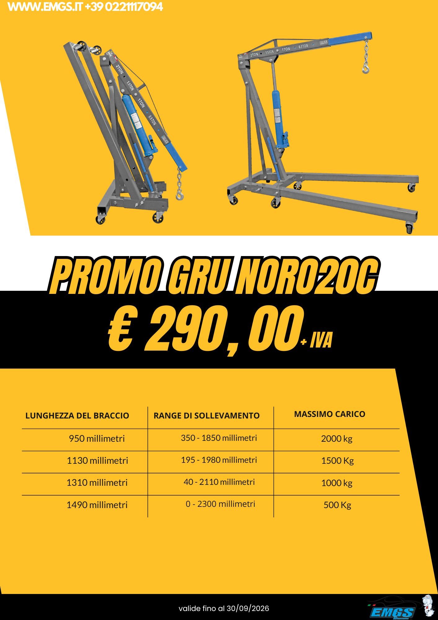 Promo gru pieghevole con prezzi e caratteristiche