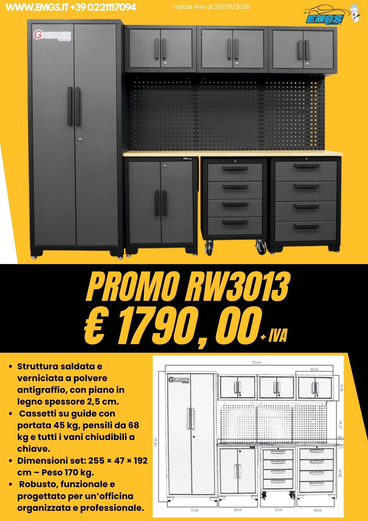 Carrello attrezzi WN279 in promozione, con un'assortita gamma di utensili e scomparti.