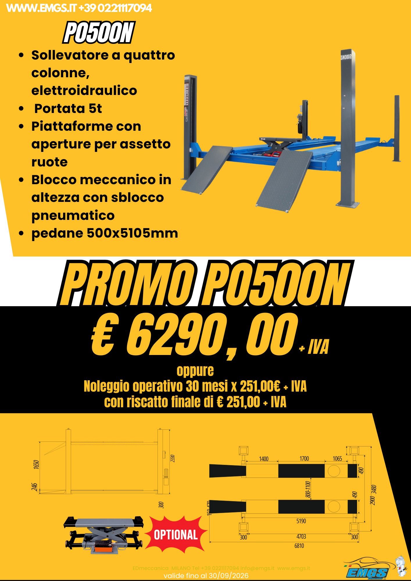 Promo Sollevatore elettroidraulico 4 colonne portata 5200kg anche per assetto ruote con sollevatore integrato. Prezzo €7490,00+IVA